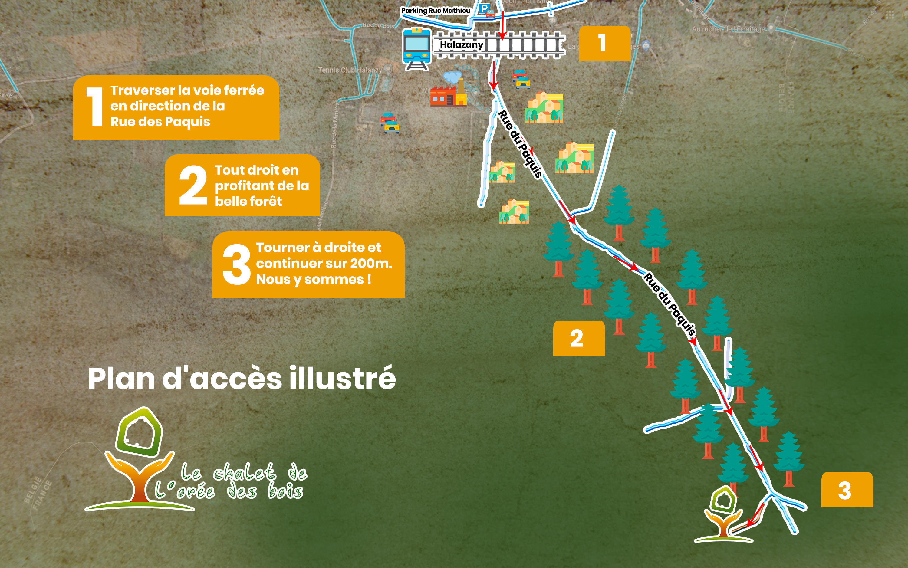 Accès e Parking Le Chalet l'orée de bois